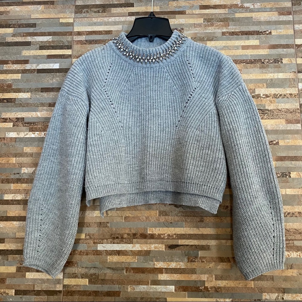 Moon Jeweled Crop Sweater Mock Neck Medium